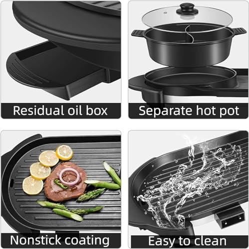 Electric Hot Pot with Grill, Removable Hotpot Pot, Smokeless Non-Stick, Adjustable Temperature B25585