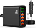 96W 6 Port QC3.0 USB Car Charger Adapter, Pack of 2 U4405