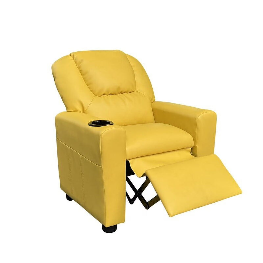 Yellow PU Leather Kids Recliner Chair with Cup Holder J381009