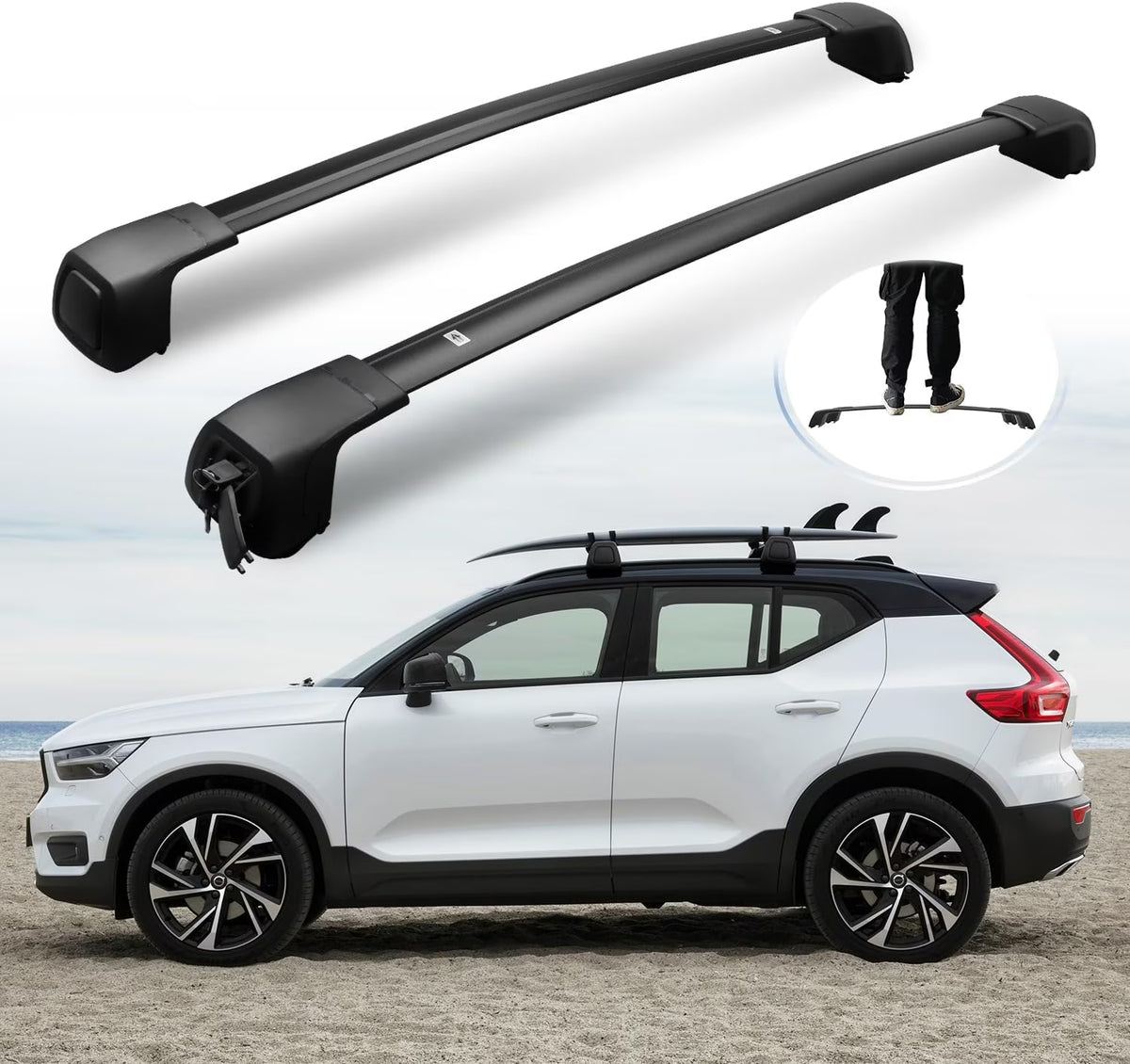 Roof Rack Cross Bars for Volvo XC40 2018-2024 Lockable Quiet Crossbars V875381