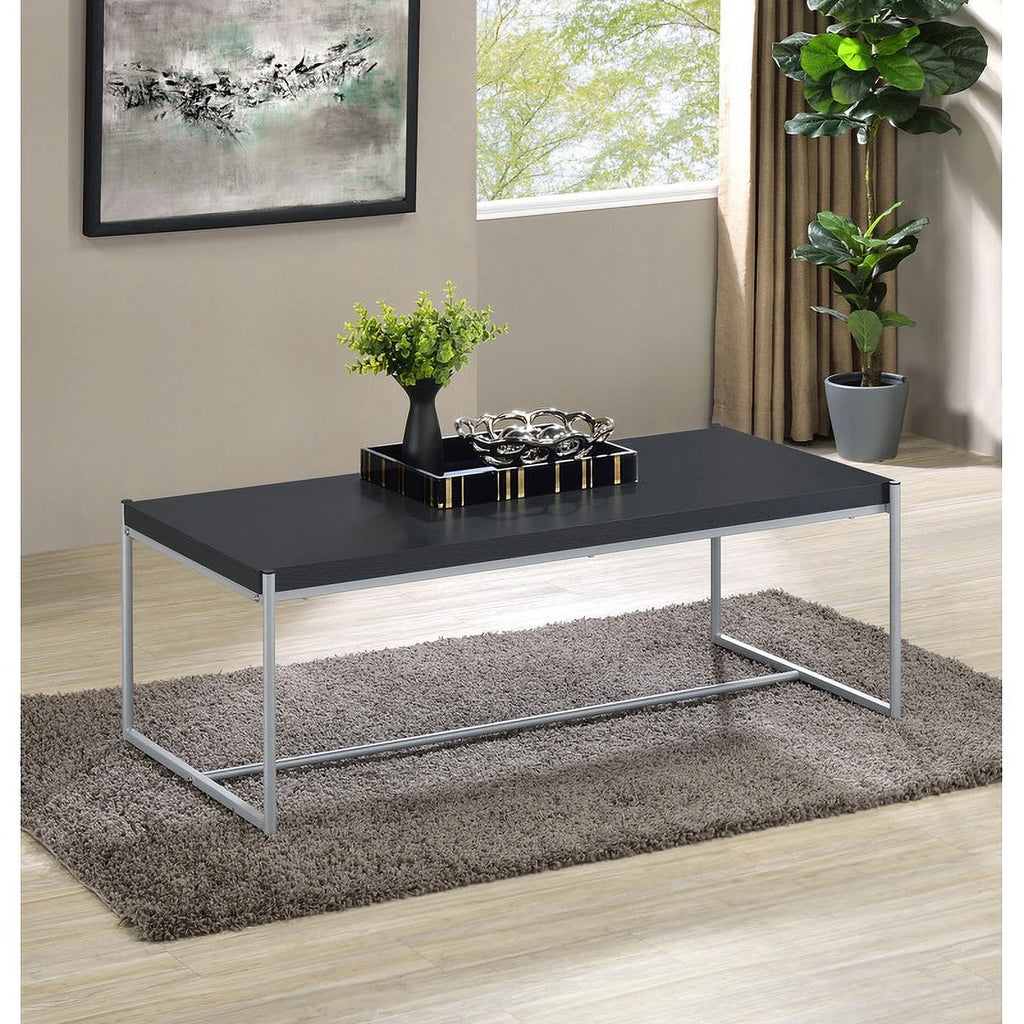 3 Piece Black Engineered Wood Coffee and End Table Set D394087