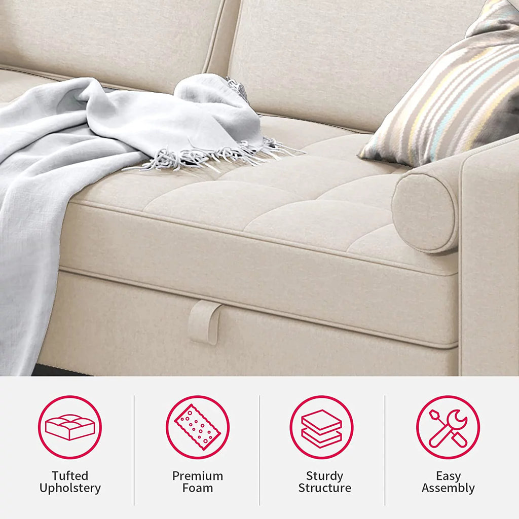 83" Convertible Sleeper Sofa Bed Linen Fabric Beige B2974