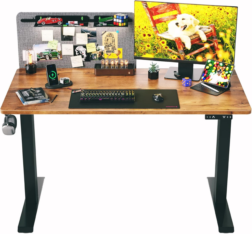 Black Steel Frame Bamboo Wood Tabletop Electric Standing Desk with Memory Preset M96305
