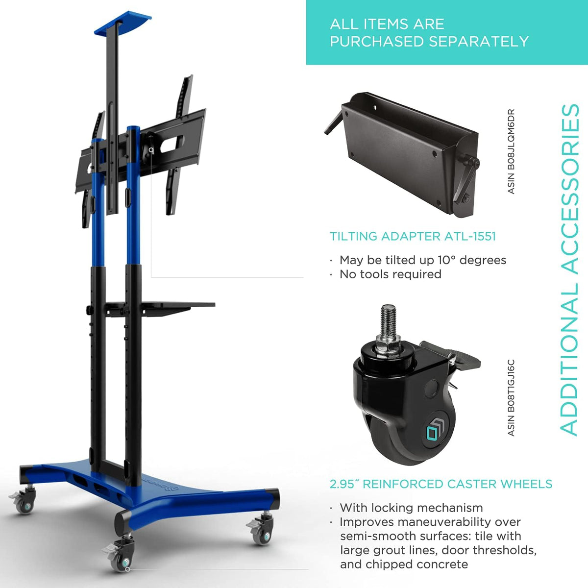 Mobile TV Stand Rolling TV Cart for 40” – 70” Flat Curved Screen TV with Wheels Shelves O47339