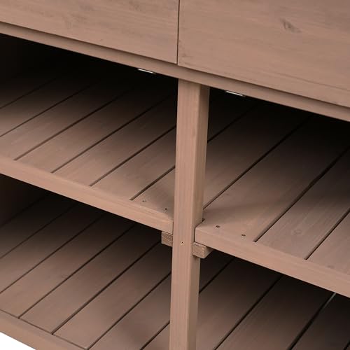 66" Wooden Potting Bench Table with 2 Drawers, Cabinet and Open Shelves Y441638