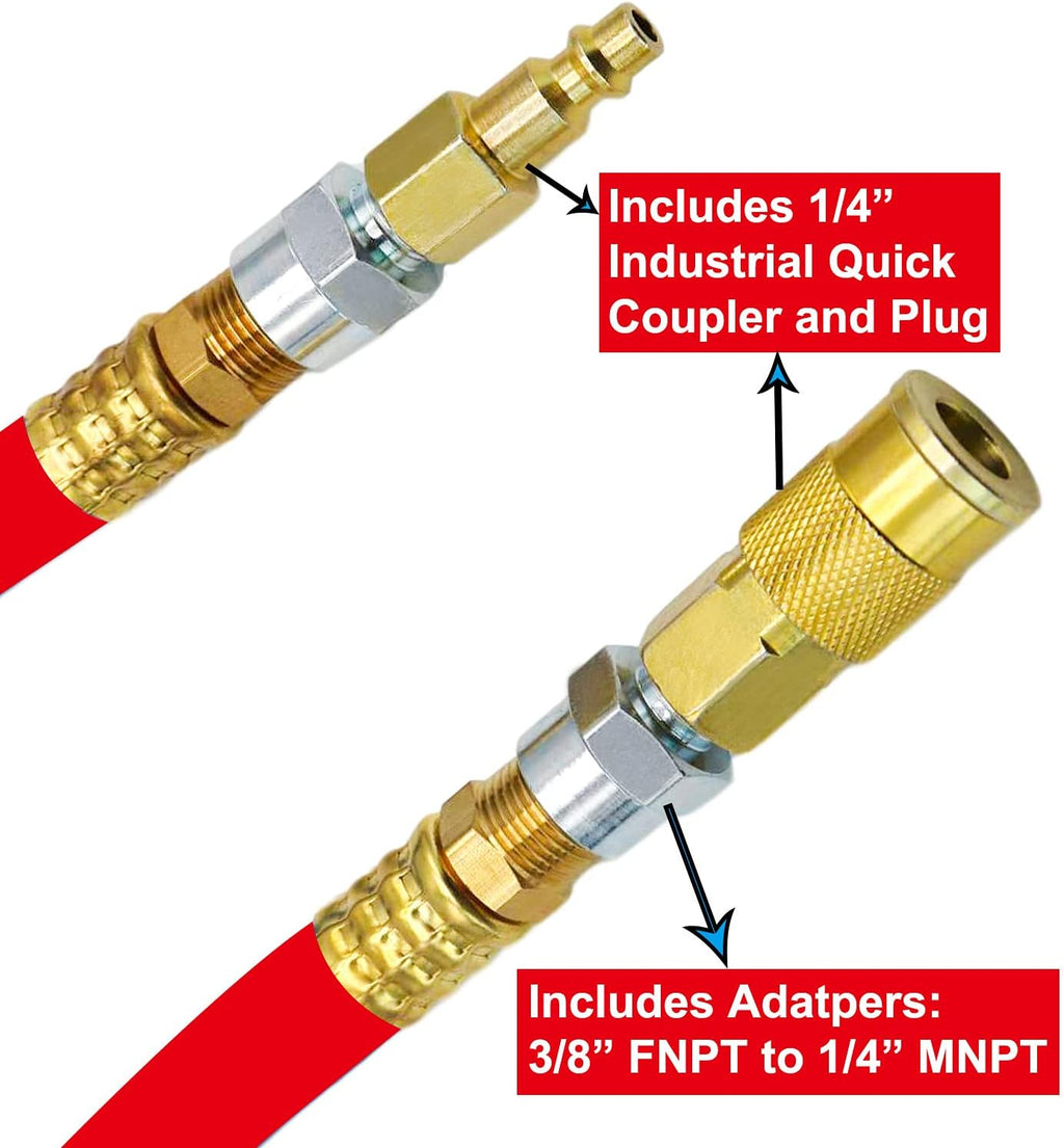 Hybrid Air Hose 1/2-Inch I.D. by 50-Feet Long, 300 PSI, Red, Pack of 2 Z248