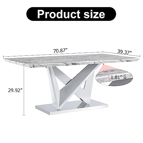 63" Faux Marble Dining Table Set with 6 PU Leather Upholstered Dining Chairs, 7 Piece L286090