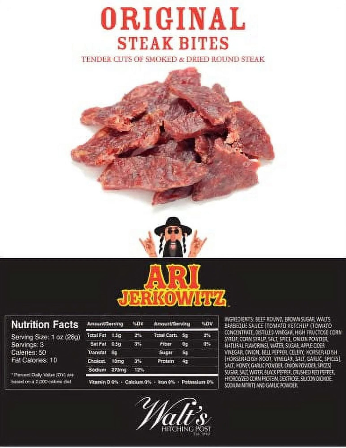 Smoked & Dried Round Steak Beef Jerky 3 oz Bag - 6 Bags O411816