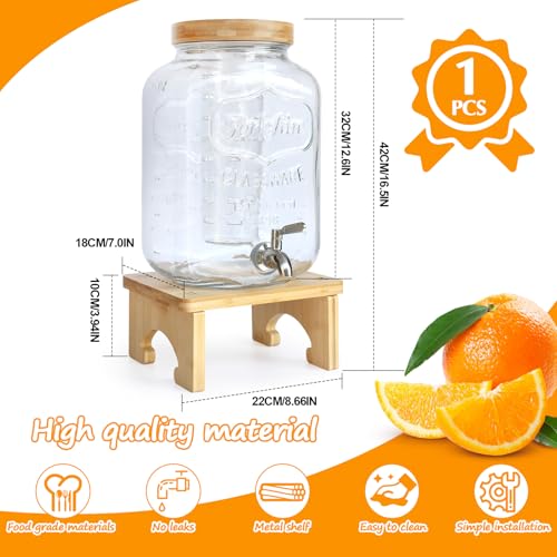 2 Gallon Glass Beverage Dispenser with Wood Stand and Stainless Steel Spigot C6822