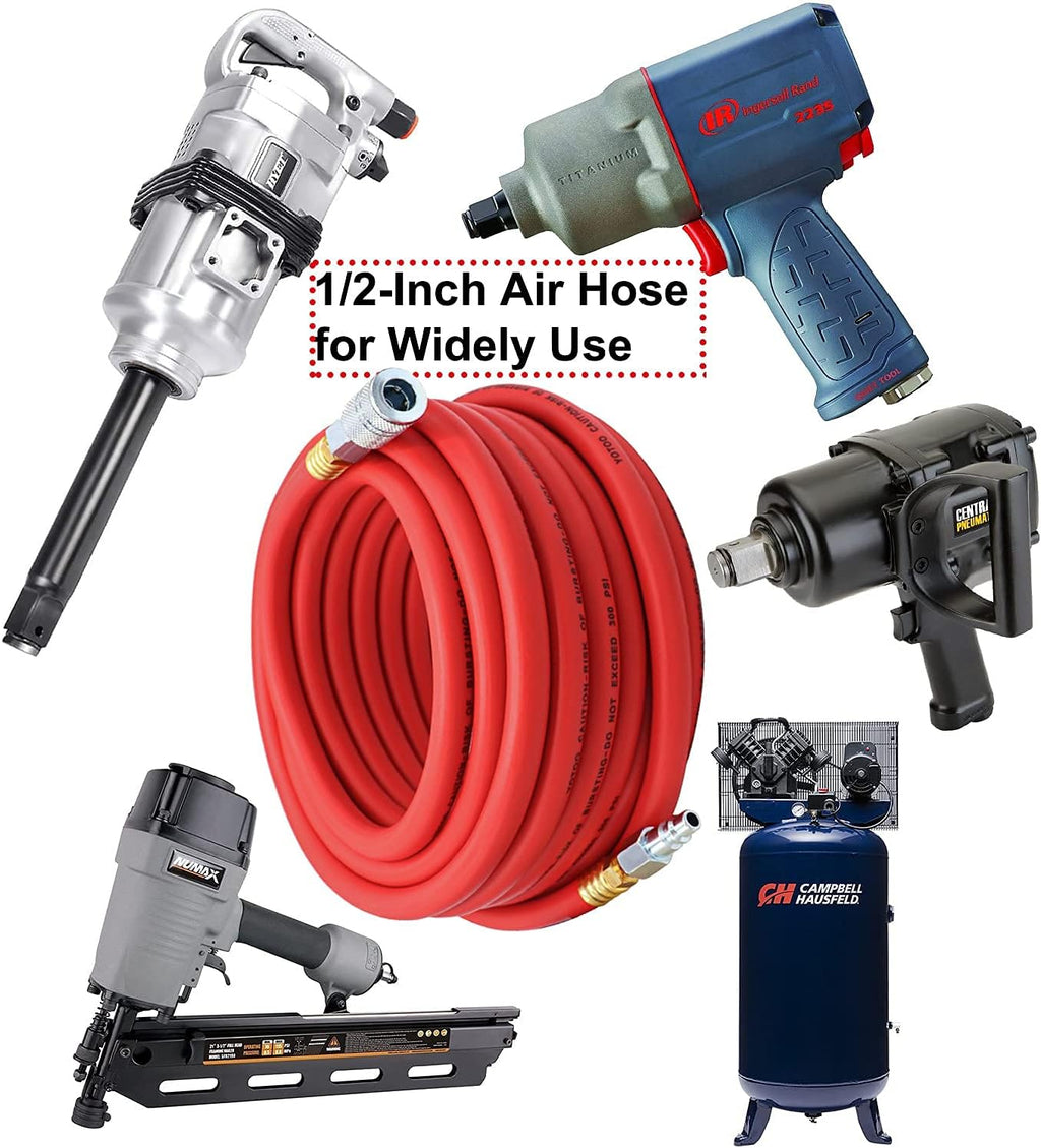 Hybrid Air Hose 1/2-Inch I.D. by 50-Feet Long, 300 PSI, Red, Pack of 2 Z248
