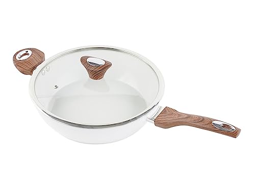 11" Deep Frypan 5 Qt Wok Non-Stick Ceramic Coating Aluminum Body Navy S456