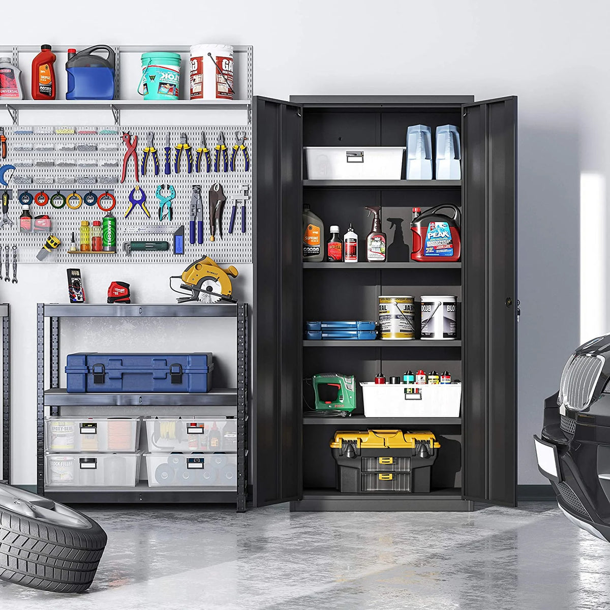 Metal Storage Cabinet with Doors and Shelves Black E21369
