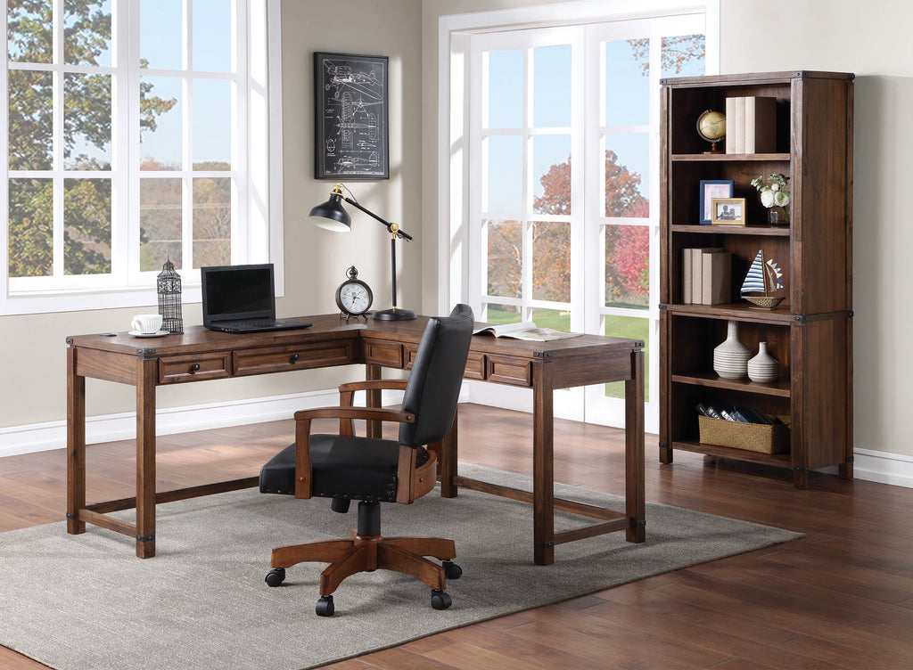L-Shape Desk in Brushed Walnut Finish Y511