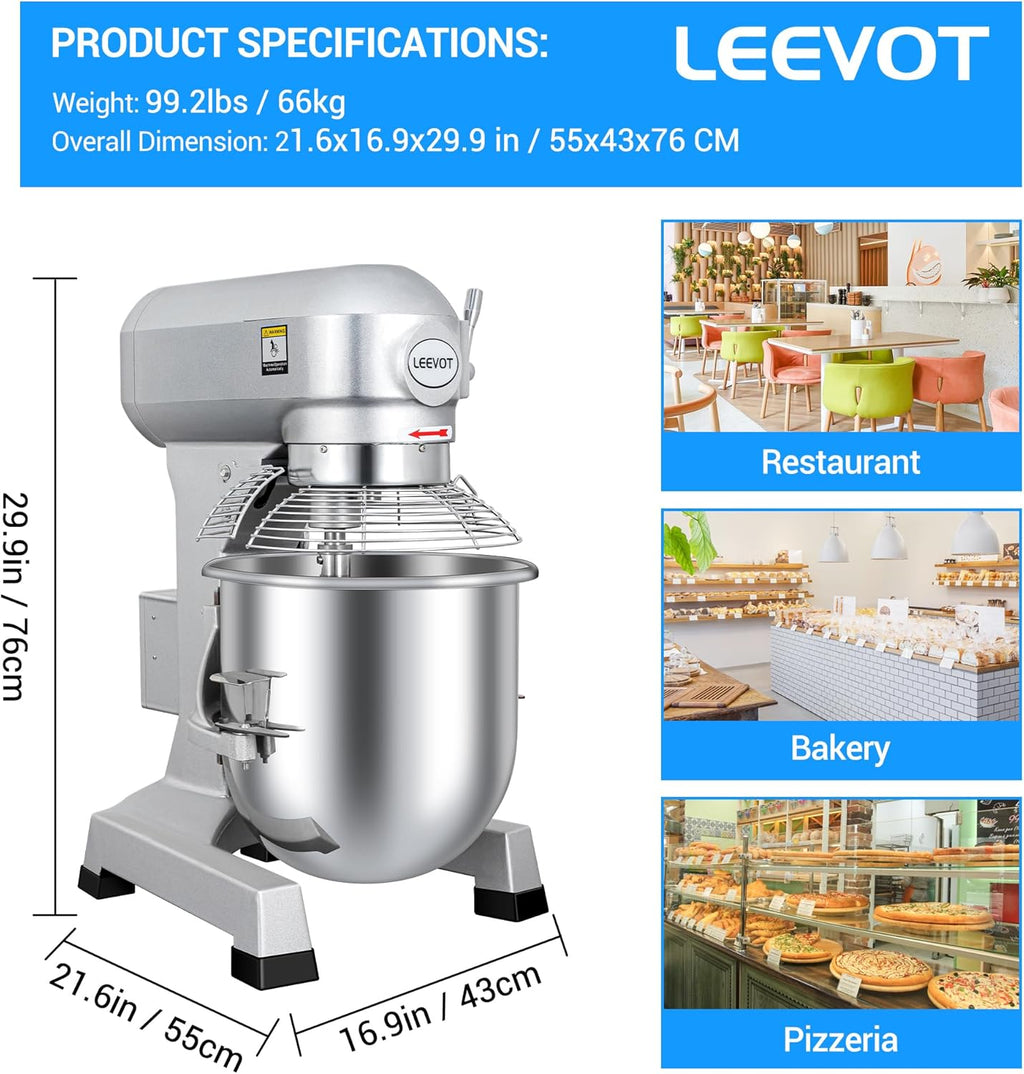 20Qt 1100W Commercial Stand Mixer with Stainless Steel Bowl O7822