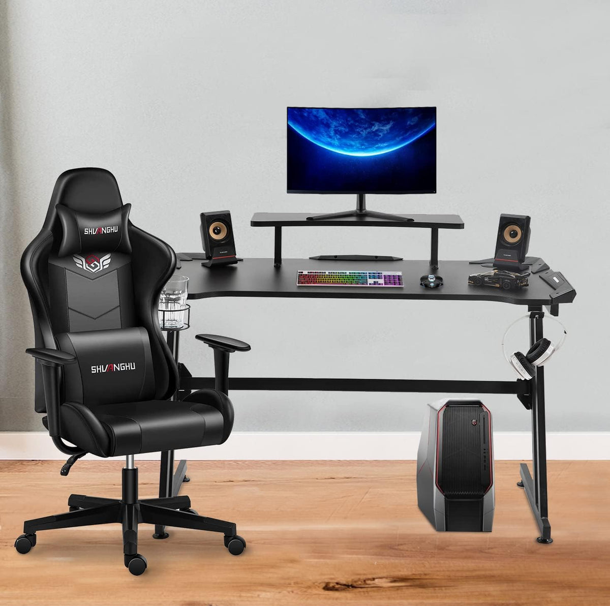 Black 47 Gaming Desk with Monitor Stand F6463
