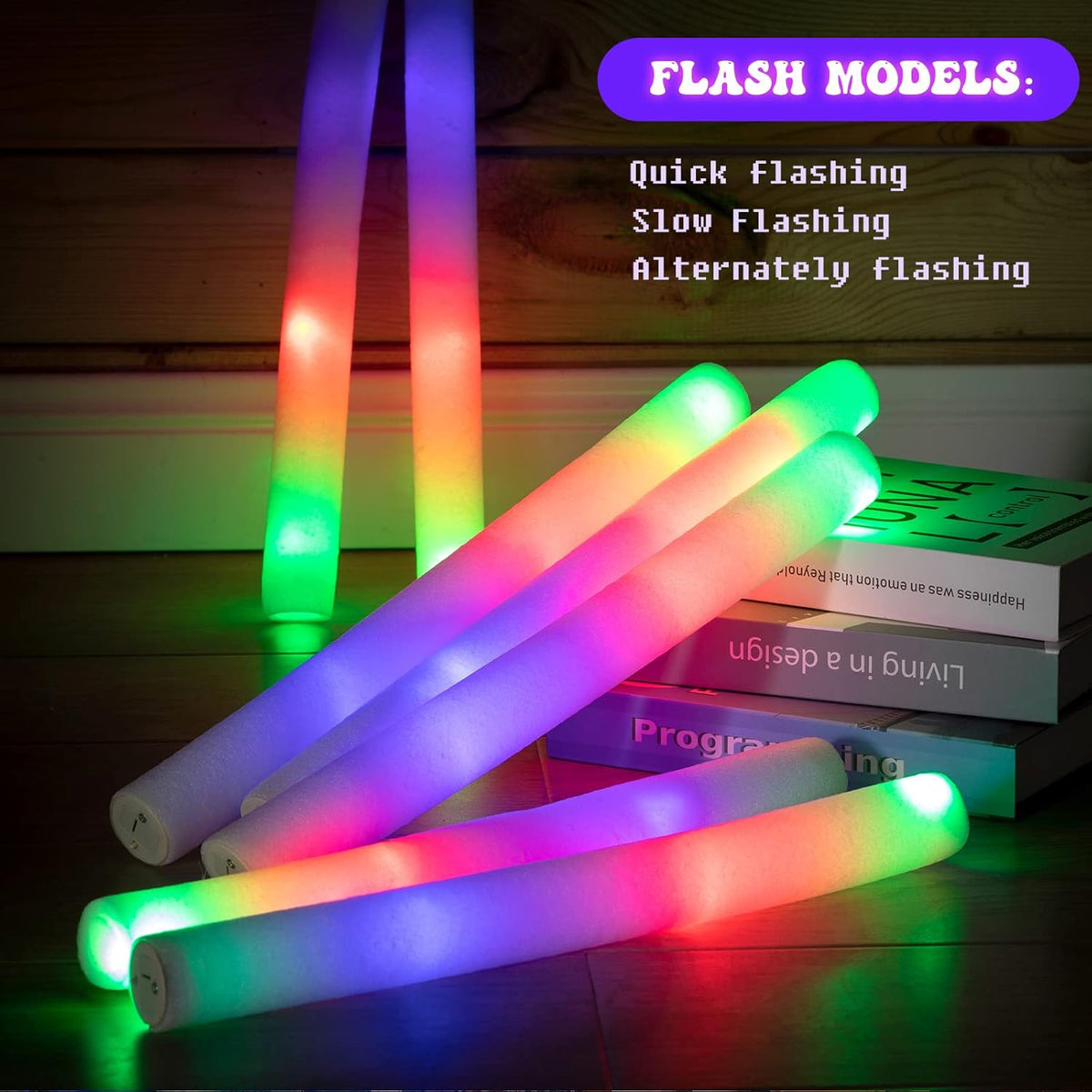 220 Pieces LED Light up Foam Sticks Colorful Flashing Glow Stick with 3 Modes Y25768