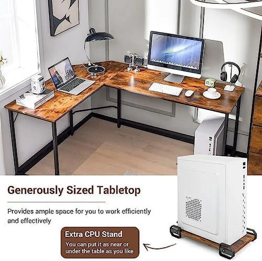 L-Shaped Desk with CPU Stand 66 Inch Wooden Metal Frame Black G644411
