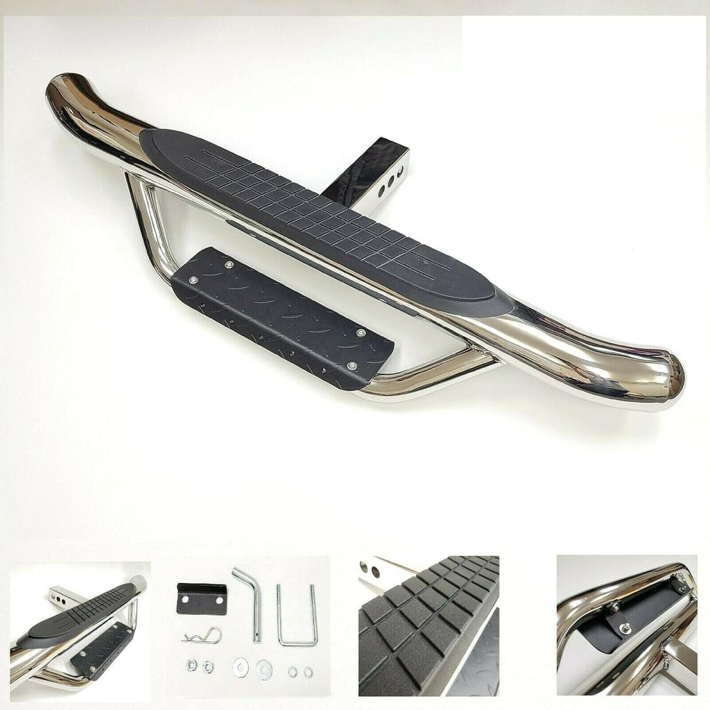 Chrome Towing Hitch Step Bar Drop Step 2" Receiver Round End Rear Bumper Guard Q9264