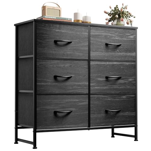 White 6 Drawer Fabric Dresser R9558