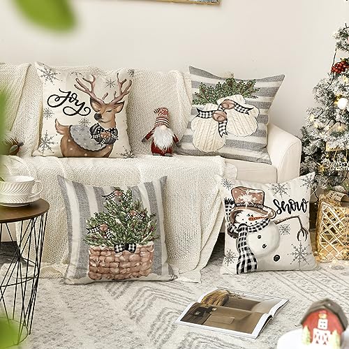 Christmas Snowman Reindeer Gloves Eucalyptus Red Throw Pillow Covers, 18 x 18 Inch Set of 4 R773408