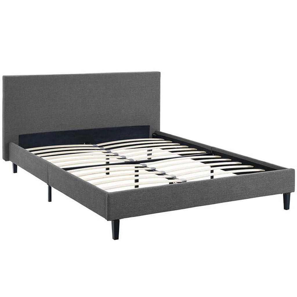 Light Gray Queen Upholstered Platform Bed with Wood Slat Support T65292