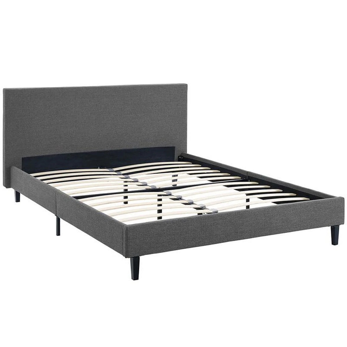 Light Gray Queen Upholstered Platform Bed with Wood Slat Support T65292
