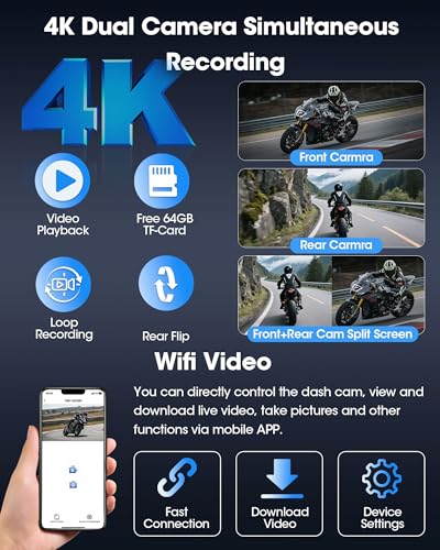 7 inch 4K Motorcycle CarPlay & Android Auto Screen with Dual Cameras A3643