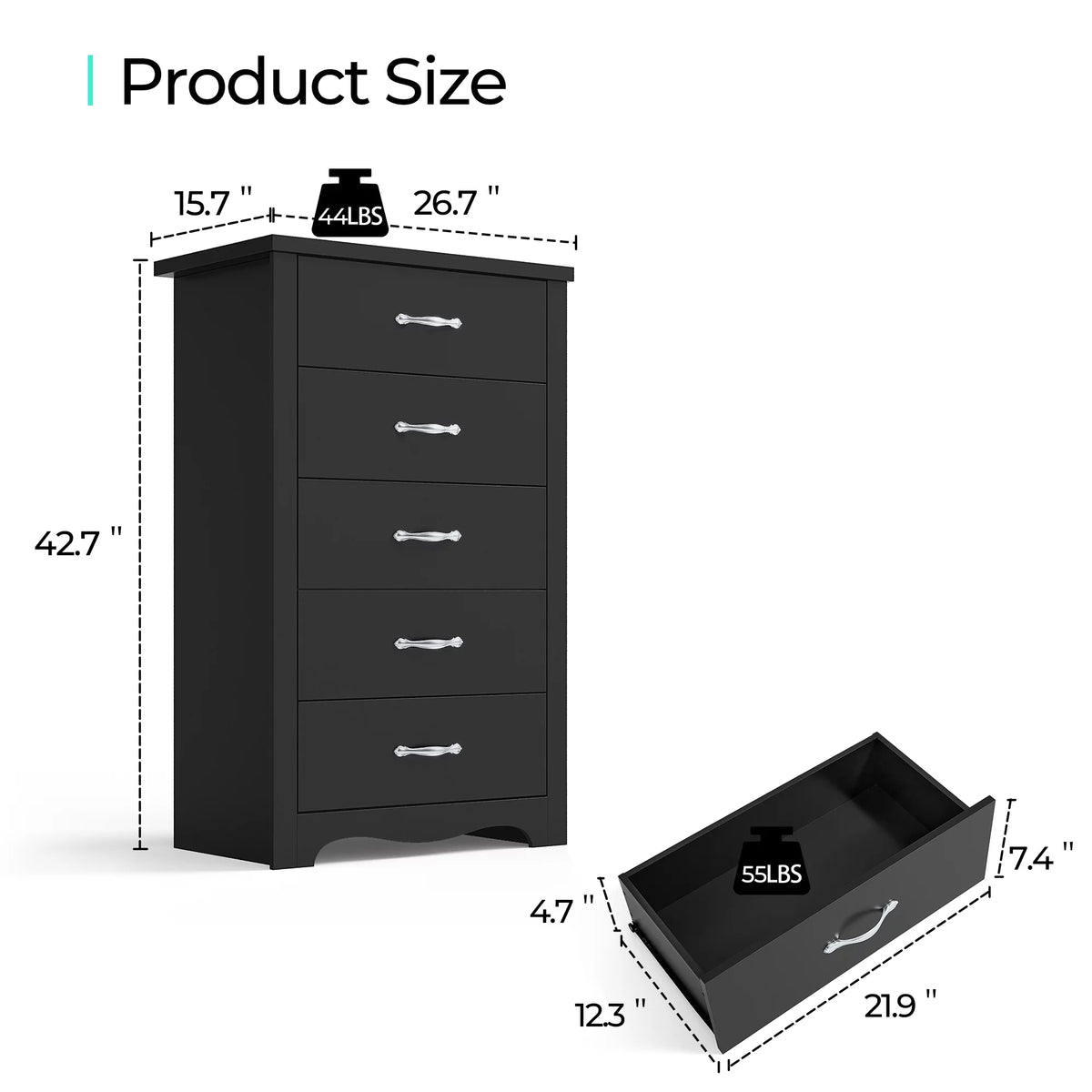 Black 5 Drawer Dresser S46341