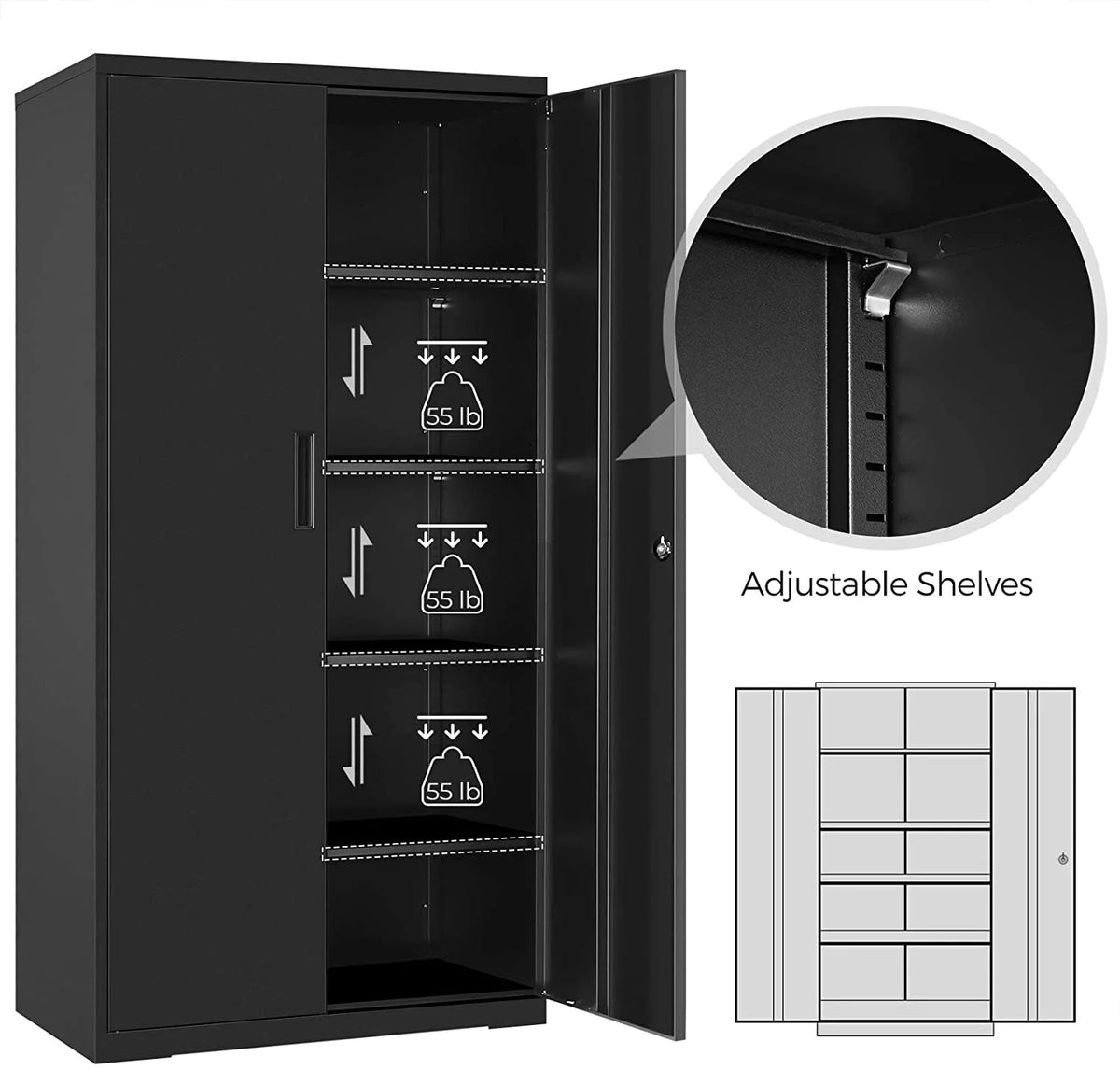 Metal Storage Cabinet with Doors and Shelves Black E21369