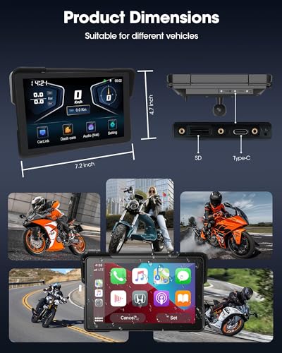 7 inch 4K Motorcycle CarPlay & Android Auto Screen with Dual Cameras A3643