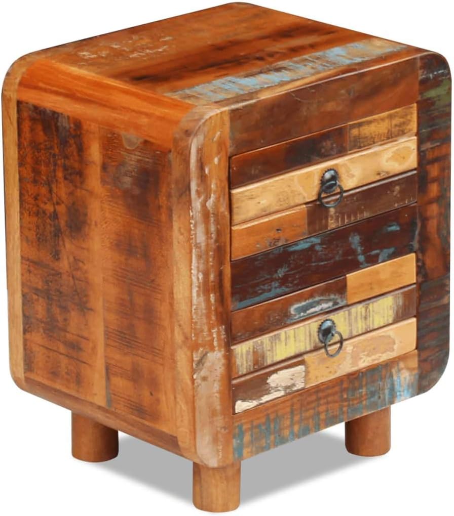 Solid Reclaimed Wood Bedside Cabinet 2 Drawer Nightstand M825102