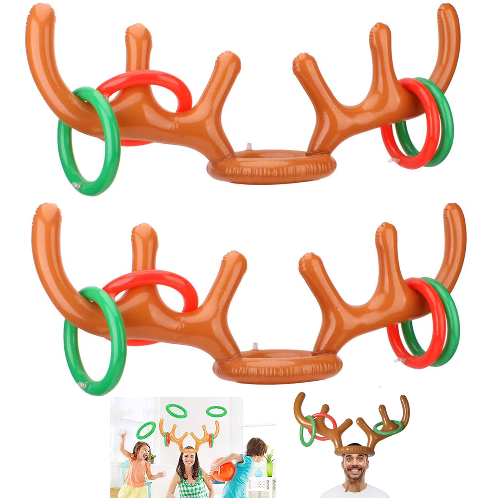 Reindeer Ring Toss Inflatable Antlers Game Xmas Props Toy N31549