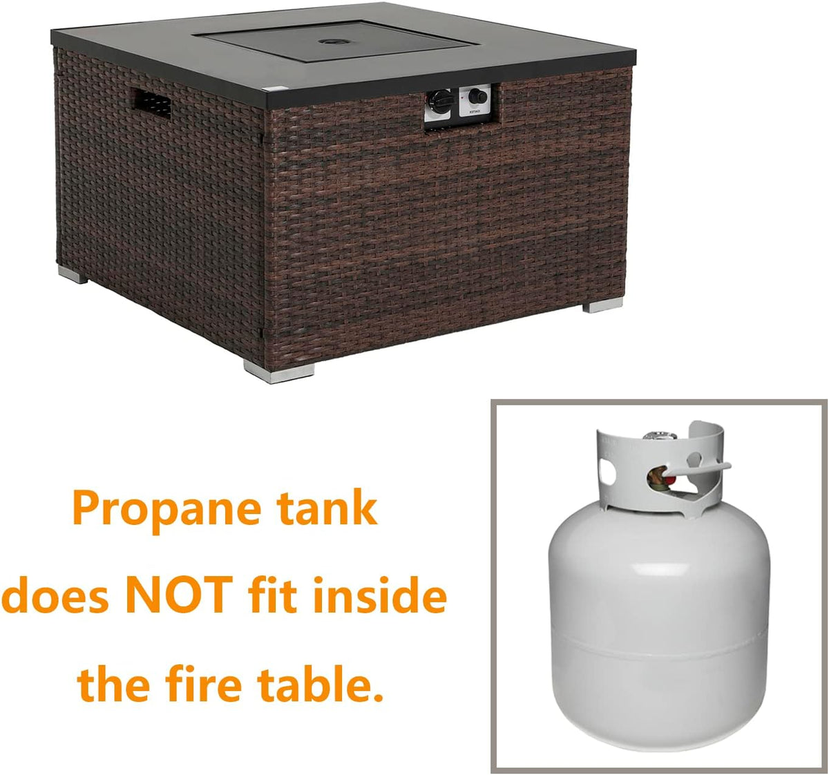 32-inch Square Espresso Brown Wicker Propane Fire Table F42980