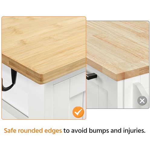 White Kitchen Island Cart on Wheels with Bamboo Countertop C757420