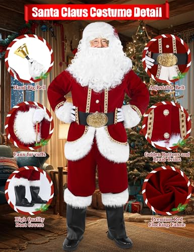 11PCS Deluxe Adult Red Santa Suit G36463