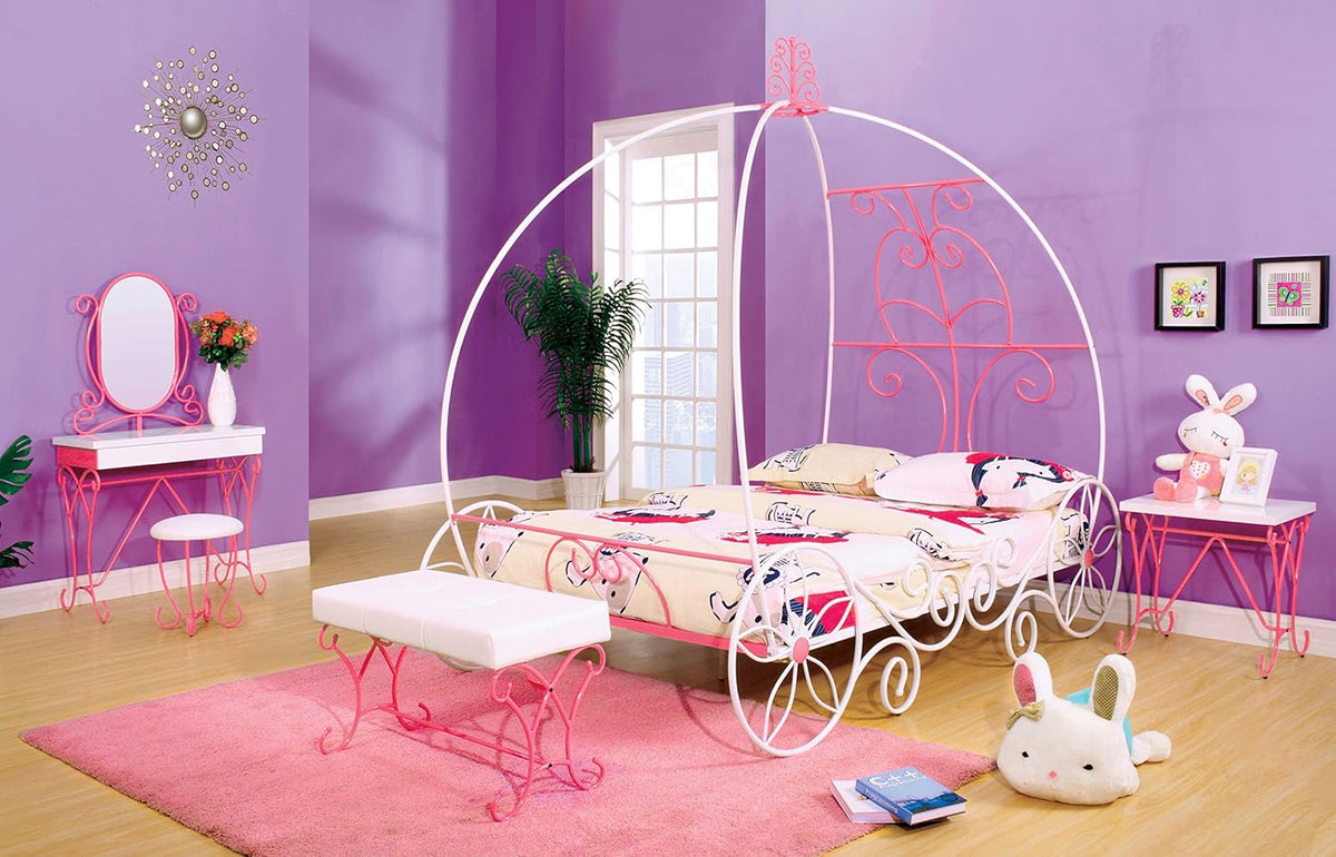 Twin Pink & White Carriage Bed B4521