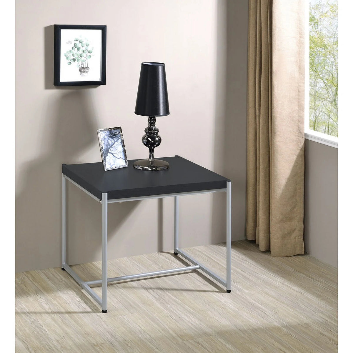 3 Piece Black Engineered Wood Coffee and End Table Set D394087