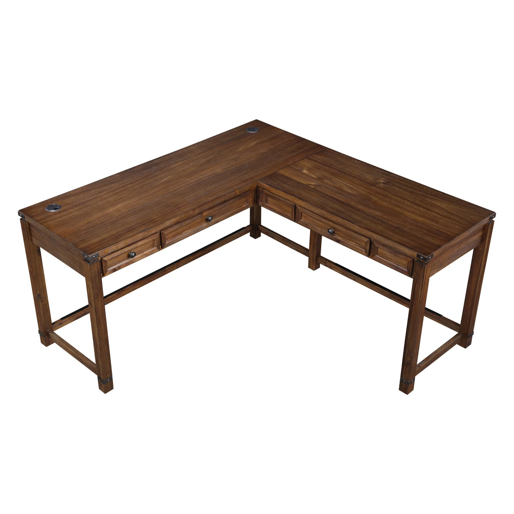 L-Shape Desk in Brushed Walnut Finish Y511