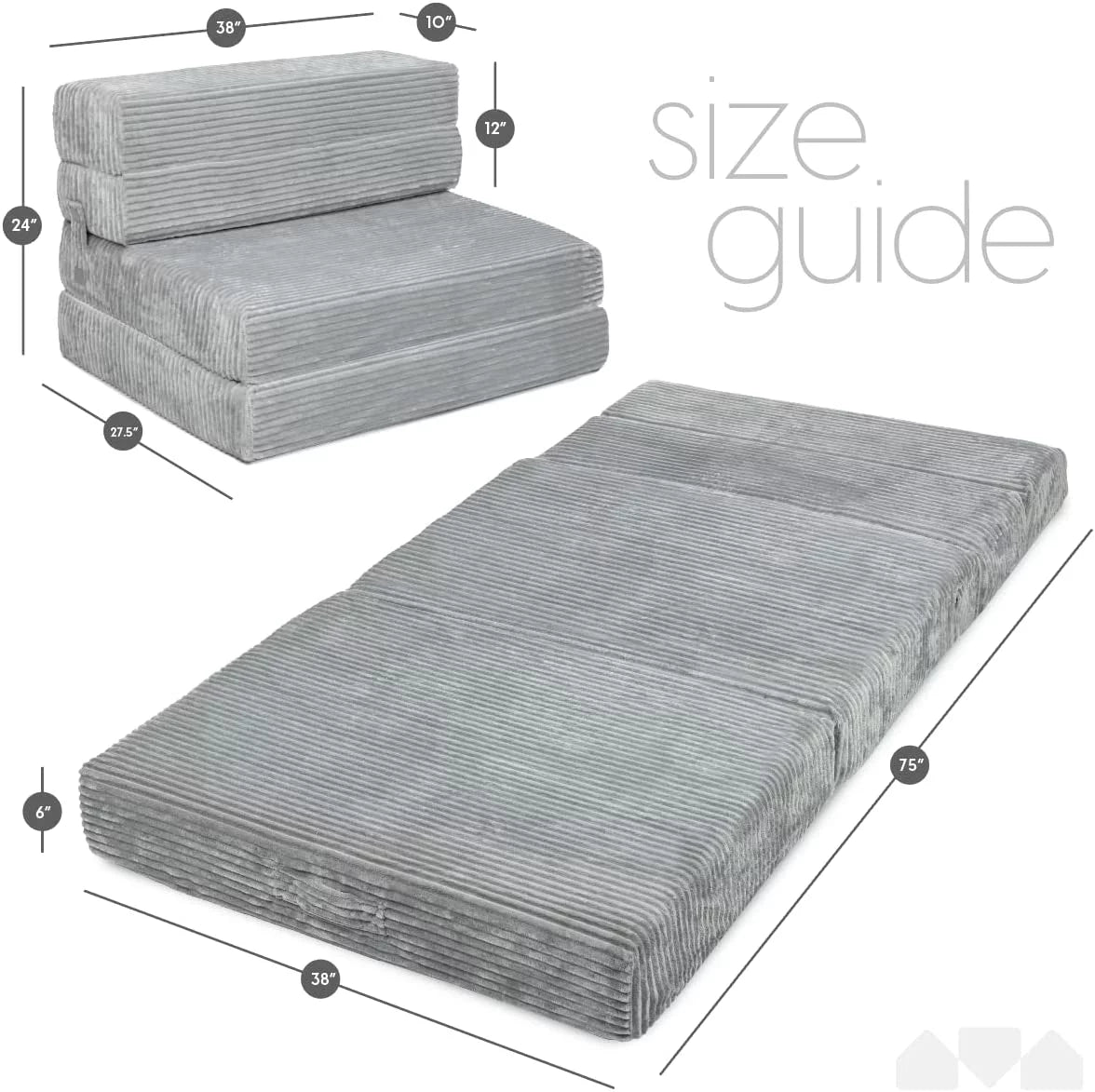 Memory Foam Foldable Sofa Mattress with Washable Cover, Twin Size L9922