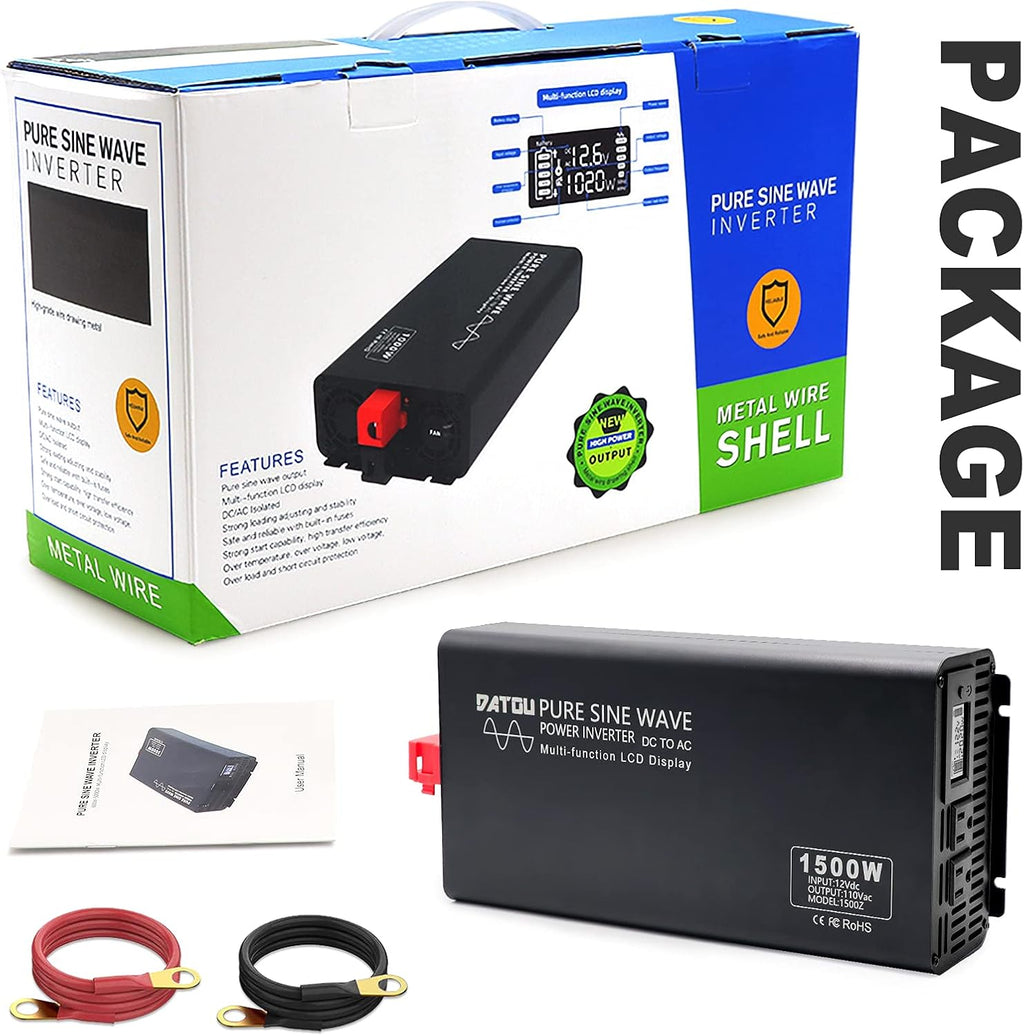 1500W Peak 3000W DC 12V to AC 110V 120V Power Inverter with 2 AC Outlets LCD Display E951645