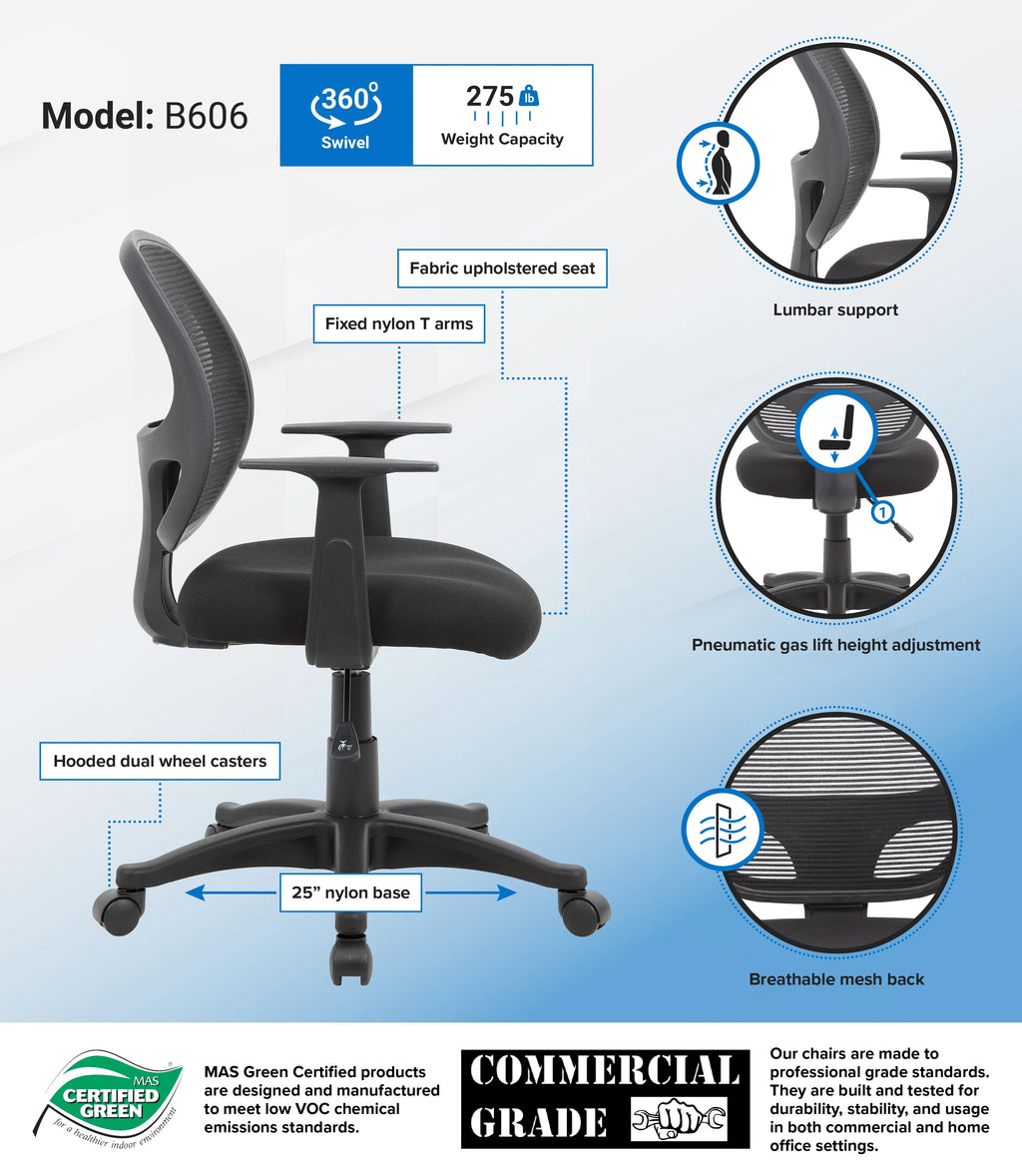 Black Mesh Task Chair with Lumbar Support Y7134