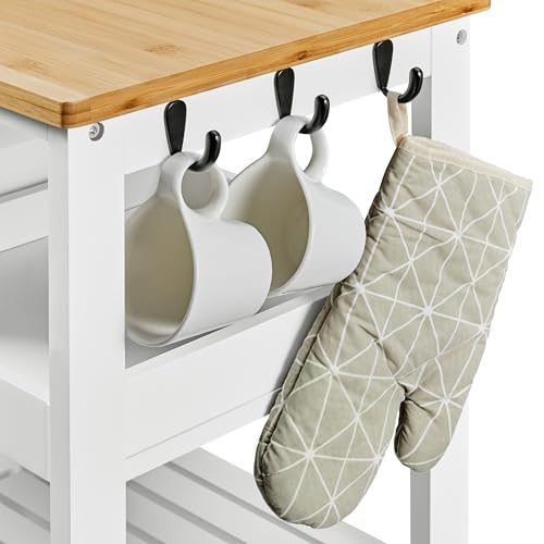 White Kitchen Island Cart on Wheels with Bamboo Countertop C757420
