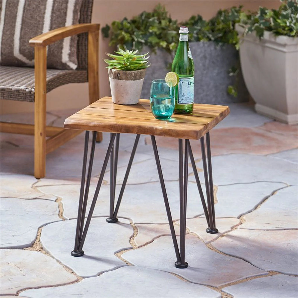 Iron and Acacia Wood Outdoor Side Table H44404