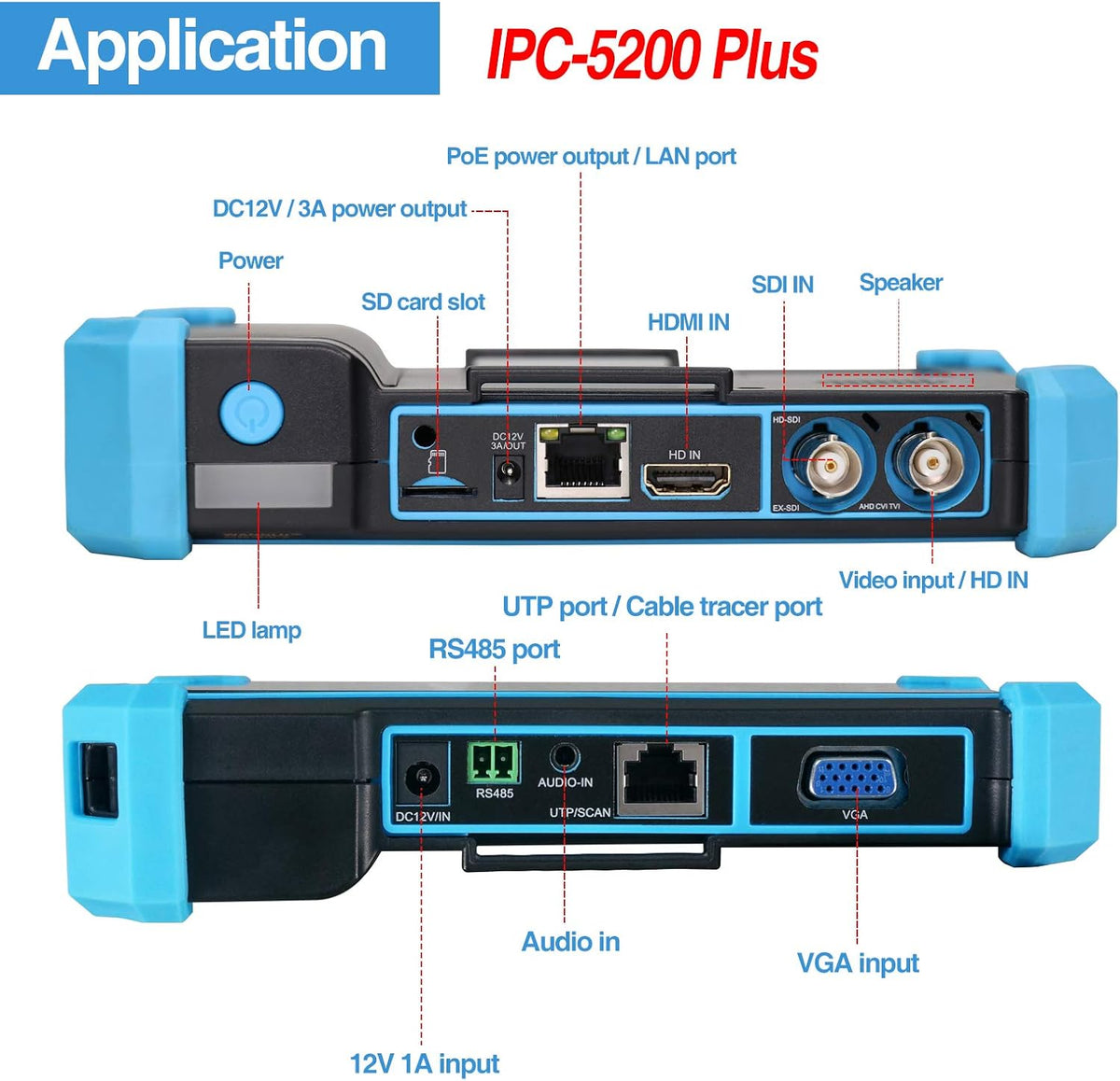 IPC Camera Tester 8MP AHD CVI TVI SDI CVBS IP Camera Test 4K HD Display 5inch IPS Touch Screen Support POE PTZ WiFi RS485 HDMI & VGA Input DC12V Output S5201