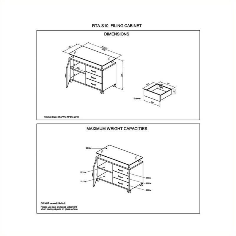 3 Drawer Wood Storage Cabinet in Graphite D7402