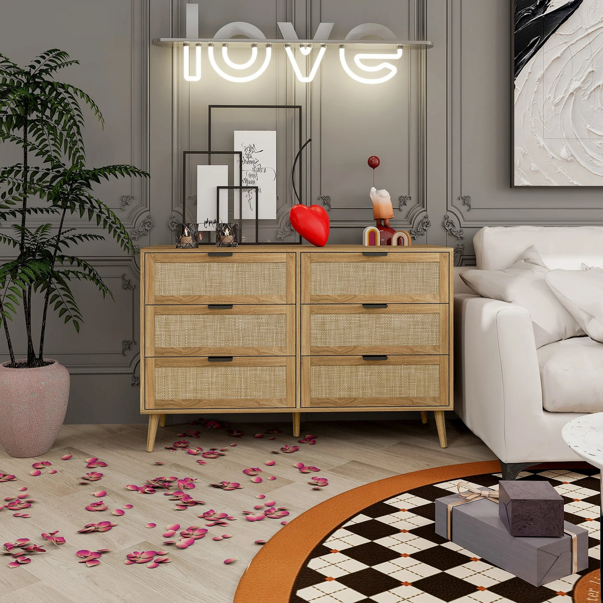 Modern Rattan 6 Drawer Dresser V479833