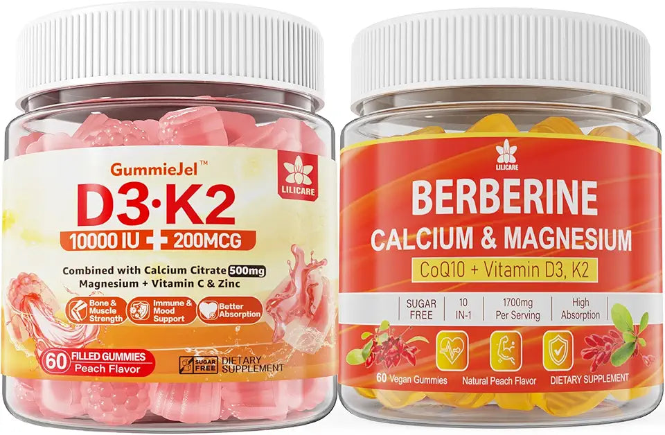 Sugar-Free Vitamin D3 K2 Gummies with Calcium, Magnesium Citrate, Vitamin C + Berberine Supplement Gummies N98287