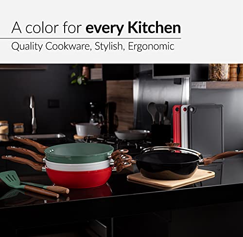 11" Deep Frypan 5 Qt Wok Non-Stick Ceramic Coating Aluminum Body Navy S456