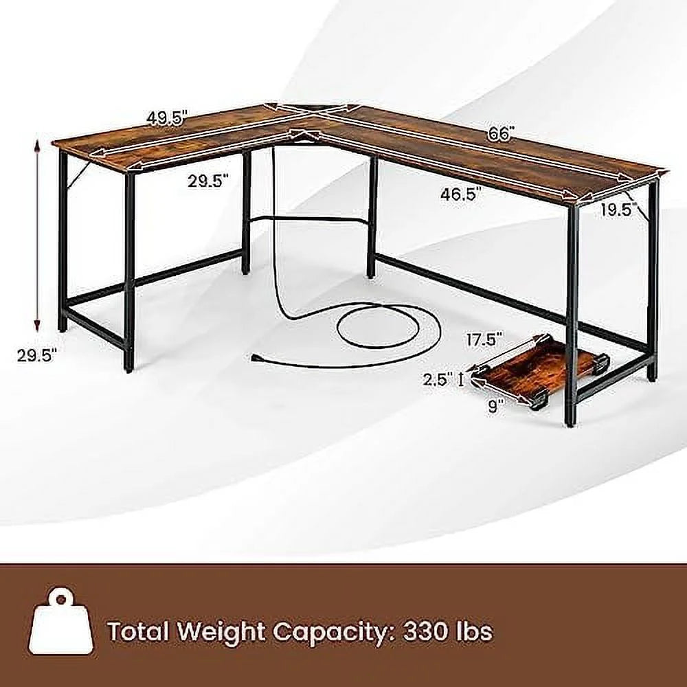 L-Shaped Desk with CPU Stand 66 Inch Wooden Metal Frame Black G644411