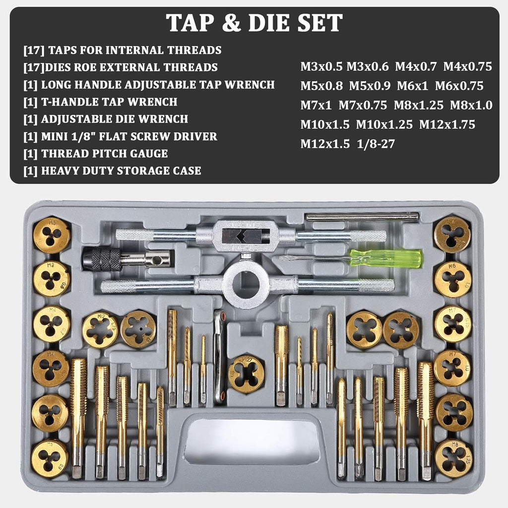 40 PCS Metric Tap and Die Set Titanium Coated Alloy Steel with Storage Case O98409